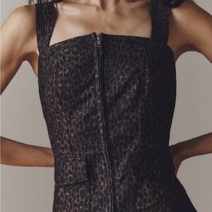 NWT Anthropologie Pilcro Zip-Front Square Neck Tank Leopard Print